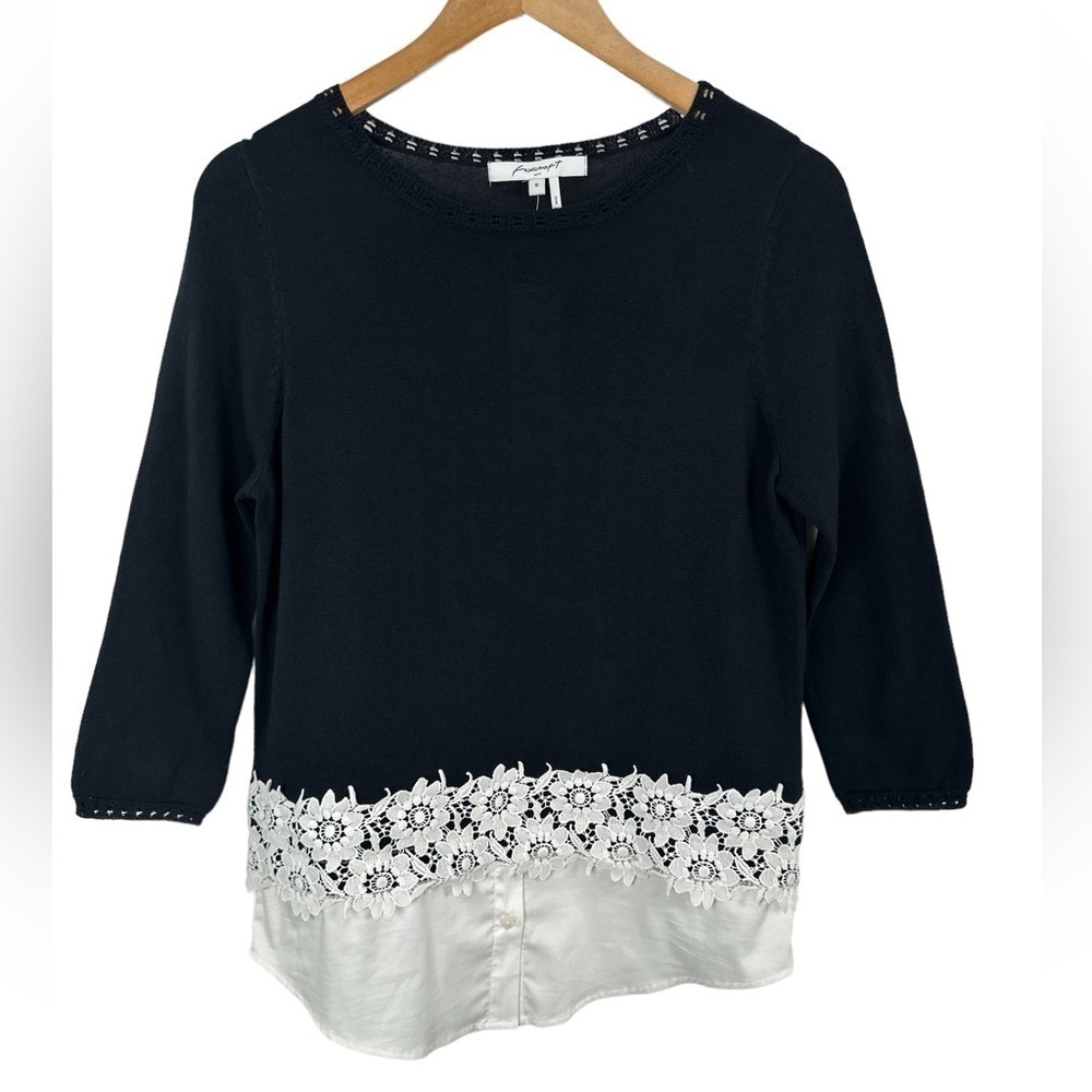 NWT Foxcroft Zadie In Sweater Knit Woven Combo Blouse Top
